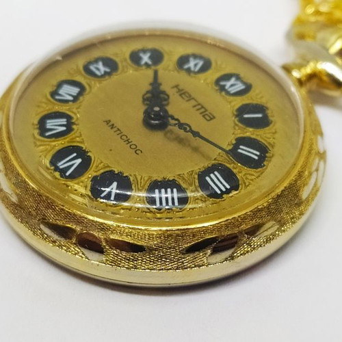 Pocket watch Herma Antichoc 1950-60 used, winding, gold-plated