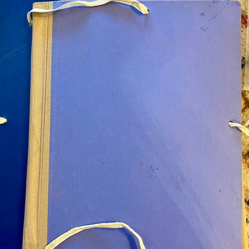 Hard file folders used, pack of 2, blue cardboard with ribbon