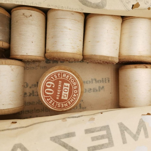 Sewing threads used, pack of 14 pieces from 1950 era