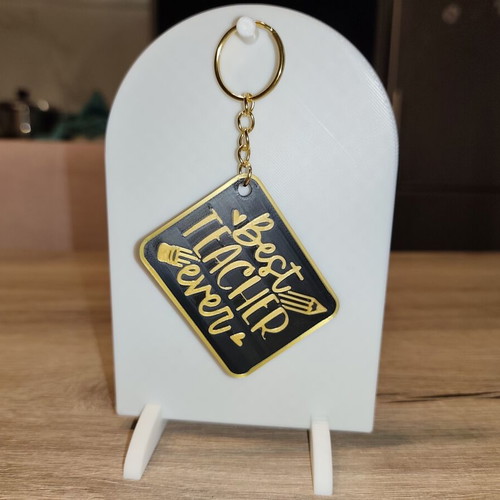 Handmade Keychain Best Teacher Ever Black Gold 3D