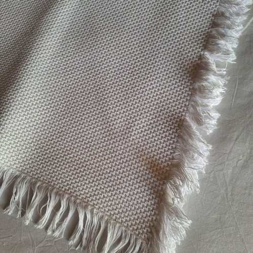 White cotton tablecloth 155x106 cm with fringed waffle weave