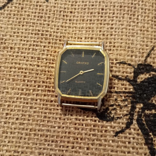 Orient watch octagonal used, no strap, black and yellow