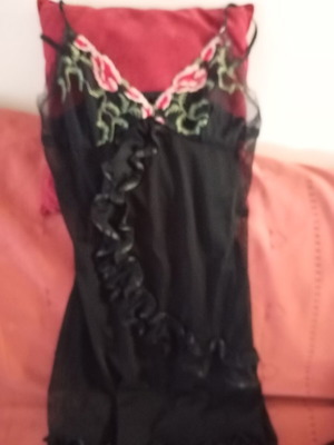 Lingerie black transparent embroidered with red flowers like new