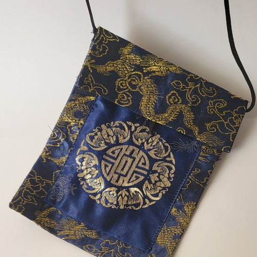 Vintage satin royal pouch like new, blue and gold oriental style