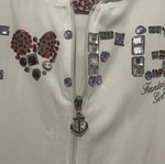 White cotton hoodie jacket with zipper and colorful beads print, like new