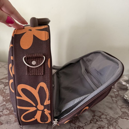Travel Toiletry Bag like new, brown and orange floral design