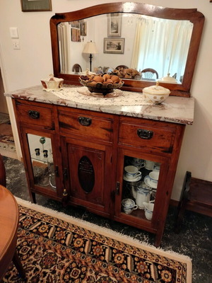 Antique 1870 sideboard like new, rosewood, marble and bronze legs