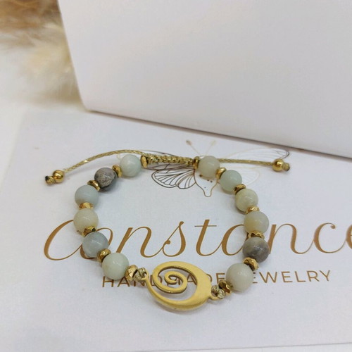 Handmade bracelet with amazonite, hematite stones and steel, new