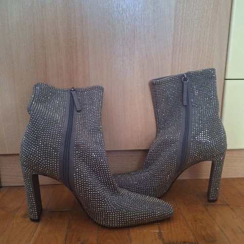 Zara high heel ankle boots grey with rhinestones size 40