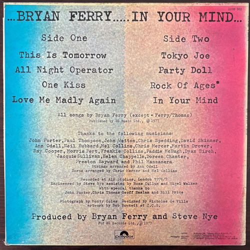 Bryan Ferry In Your Mind vinyl LP album like new, rock glam