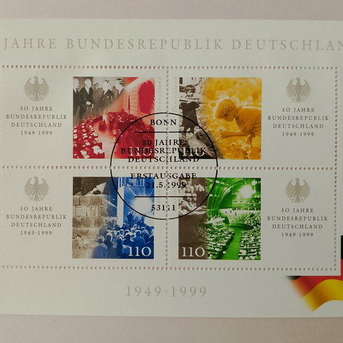 German stamps 1999 with first day covers Bonn and Frankfurt