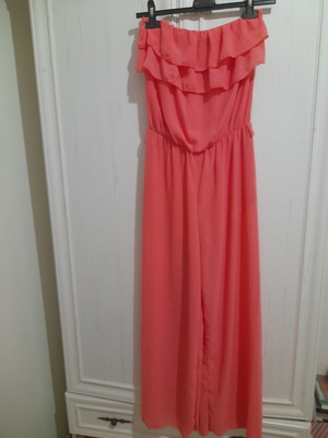Strapless coral jumpsuit with maco lining, like new, size M