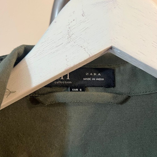 Zara olive green denim jacket like new with back design, lightweight