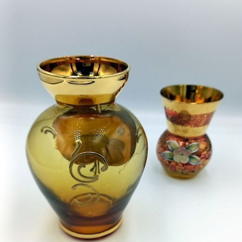 Set of 2 vintage hand-painted Bohemian Czech glass jars like new