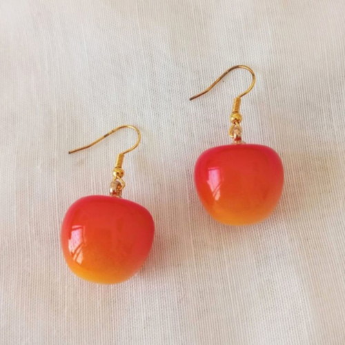 Cherry earrings new, acrylic resin orange and gold