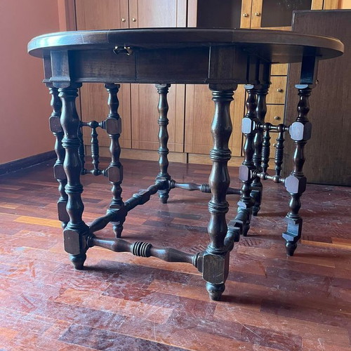 Handmade carved dining table used, solid wood with 6 chairs by Chatziioannidis
