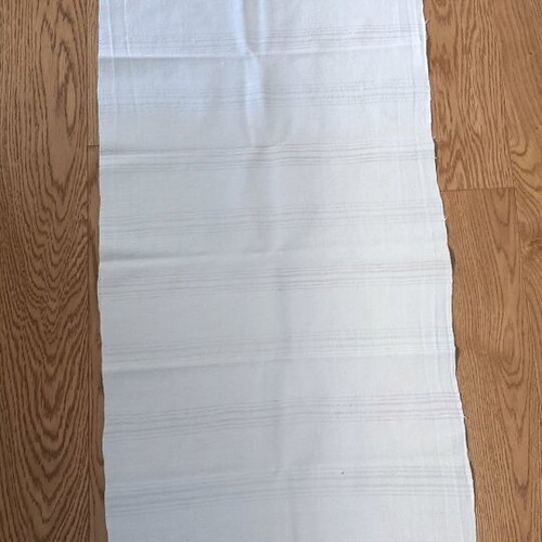 Woven kitchen towel used, vintage with stripes and fringes