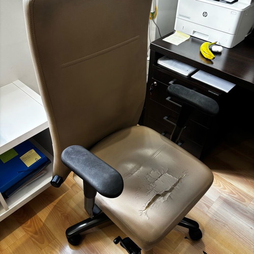 Office chair used, beige leather with wear