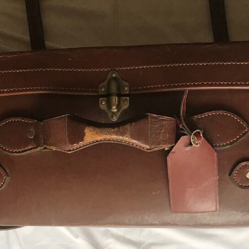 Antique leather suitcase used, handmade, early 20th century