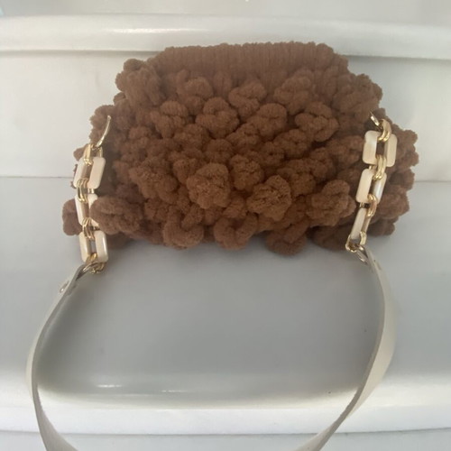 Handmade Puffy Pop Corn Shoulder Bag like new, brown