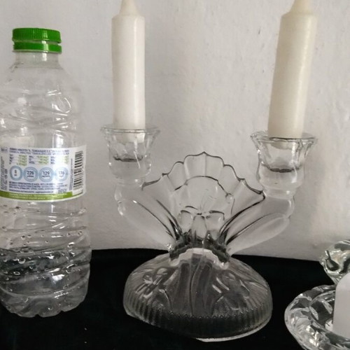 Glass candlestick set like new with candles