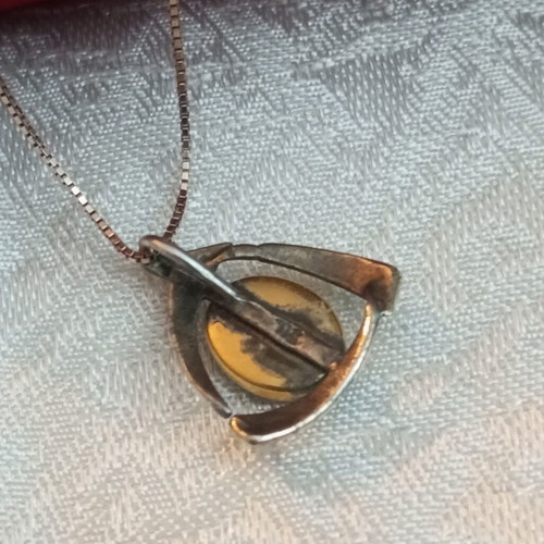 Silver 925 necklace with gold-plated opal, vintage, 40cm chain