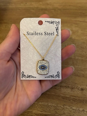 Necklace eye stainless steel new, turquoise and gold