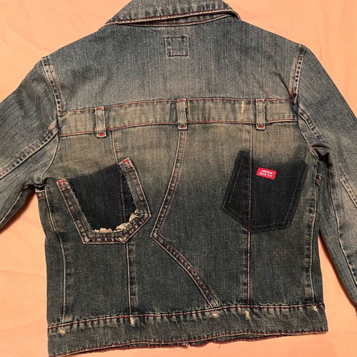 Miss Sixty Denim Jacket Unique Short Cropped with Drawstring Sleeves Size Small Like New