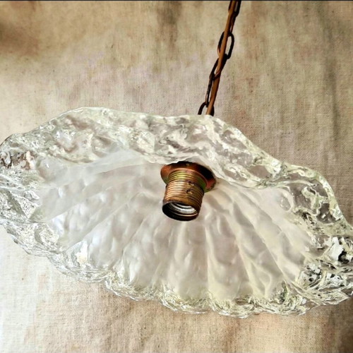 Murano Ice Glass Vintage Ceiling Light 38cm Mazzega 1970s