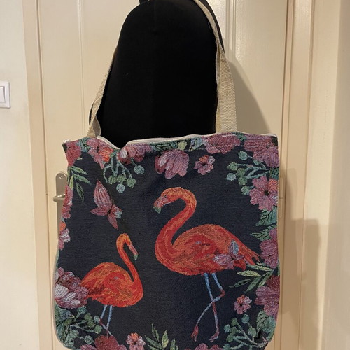 Shopping bag like new, shoulder type, flamingo pattern