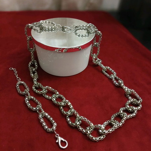 Snake chain necklace and bracelet set new, silver tone