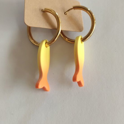 Handmade earrings from polymer clay with steel hoops, new