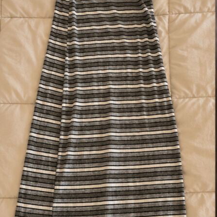 Long Stripped Dress with Cross Neck like new, black and white