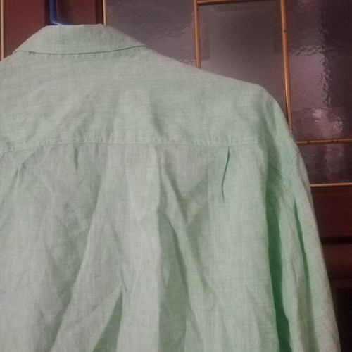 Men's shirt green, 100% linen, refurbished, size L