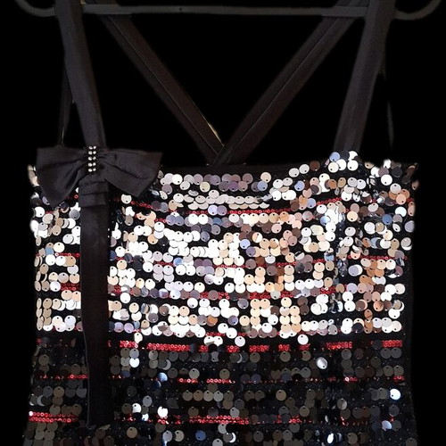 Enzzo Y2K vintage black and silver sequin top with straps