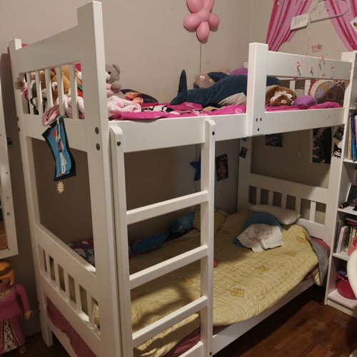 Handmade Solid Wood Bunk Bed like new, lacquered finish