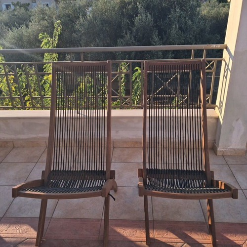 IKEA outdoor armchairs, set of 2, wood and black cord
