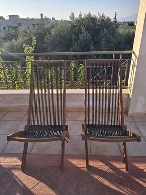IKEA outdoor armchairs, set of 2, wood and black cord