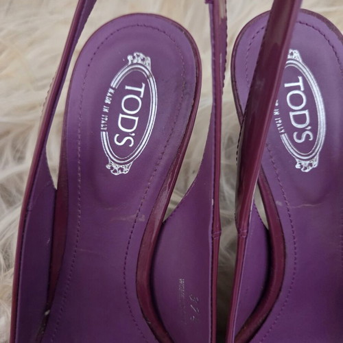 Tod's Patent Leather Peep Toe Slingback Pumps Used Purple