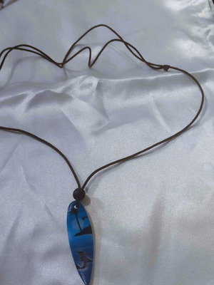 Wooden pendant new with sea motif in blue tones