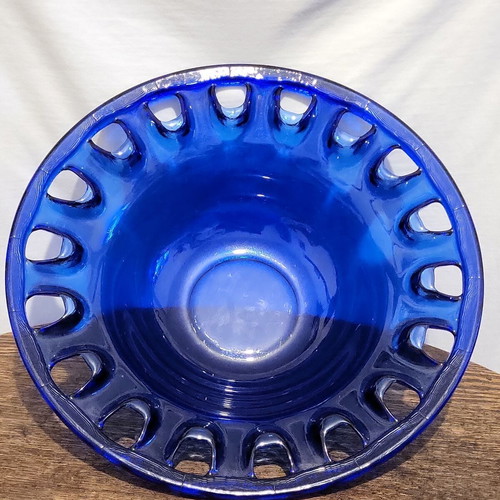 Large decorative retro cobalt blue artistic glass bowl like new