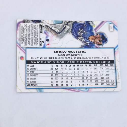 2023 Topps Chrome Drew Waters Rookie Card RC #33 Kansas City Royals