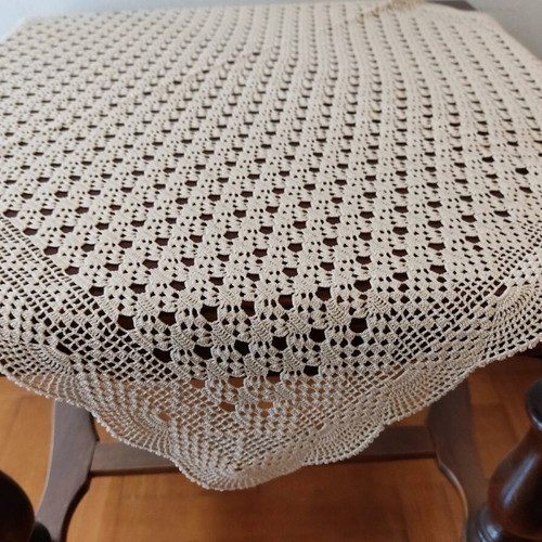Knitted square tablecloth beige color new, 50x58cm