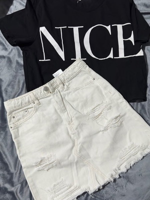 Casual set black blouse and denim skirt like new H&M