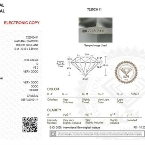 Natural diamond 0.68 carat VS2 clarity with international certification