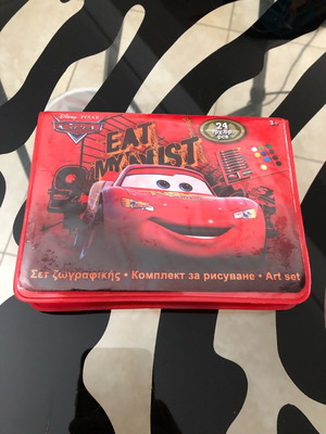 Cars art set new for school with watercolors and crayons