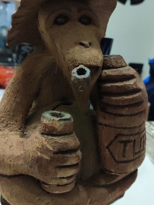 Handmade monkey decoration used, carved from walnut, vintage enthuc