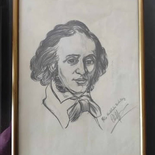 Drawn paintings used, 3 sketches of great composers Gustave Charpentier, Nikolai Rimsky-Korsakov, Felix Mendelssohn
