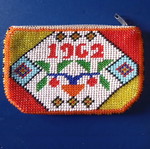 Beaded knitted wallet used, dated 1962