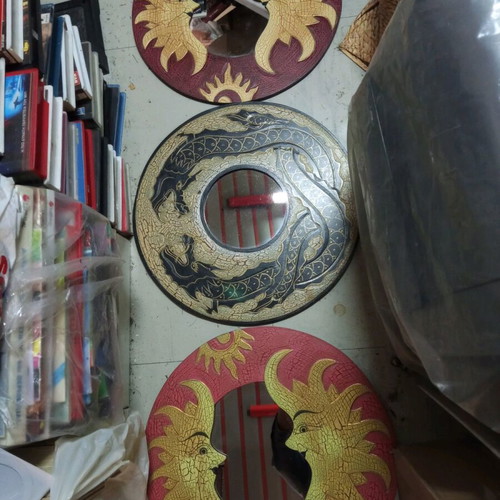 Decorative mirror frames used, set of 3, 40 cm diameter